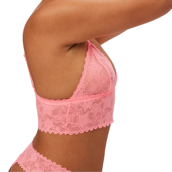 NWOT Parade Perfect Lace Triangle Bralette & 2 Thong Set M Pink Star - Picture 1 of 4